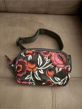 Vera Bradley Brown Floral Mini Crossbody with Pink & Orange Blooms